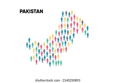 Pakistan Map made by a group of people, Population. Globalization. People from different countries