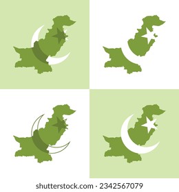 Pakistan Map with moon and star vector illustration
