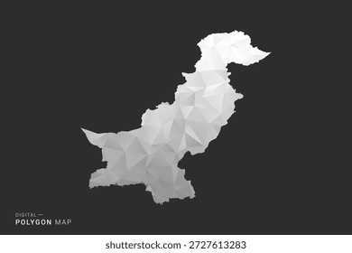 Mapa de Pakistán - Ilustración vectorial de estilo polígono en diseño geométrico de bajo poli negro, gris y blanco, silueta mínima, aislado para infografía.