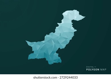Mapa de Pakistán - Ilustración vectorial de estilo polígono en diseño geométrico de bajo poli verde y azul, silueta mínima limpia para infografía.