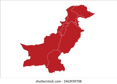 Pakistan Map Red Color on White Backgound