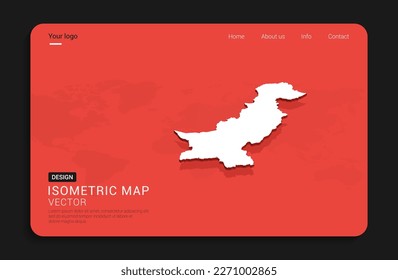 Pakistan Karte rot einzeln auf dunklem Hintergrund mit isometrischer 3D-Weltkarte, Vektorgrafik.