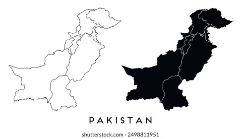 Mapa de Pakistán de regiones y distritos Vector negro sobre blanco y contorno