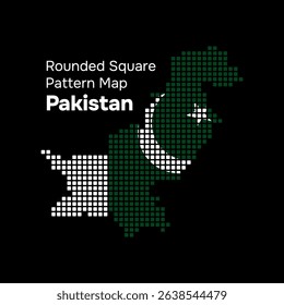 Pakistan Map with Rounded Square Pattern and Flag