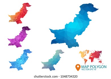 Pakistan Map - Set of geometric rumpled triangular low poly style gradient graphic background , Map world polygonal design for your . Vector illustration eps 10.