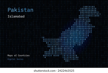 Pakistan Map Shown in Binary Code Pattern. TSMC. Matrix numbers, zero, one. World Countries Vector Maps. Digital Series	