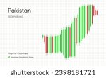 Pakistan map is shown in a chart with bars and lines. Islamabad. SHOTLISTbanking. Japanese candlestick chart Series