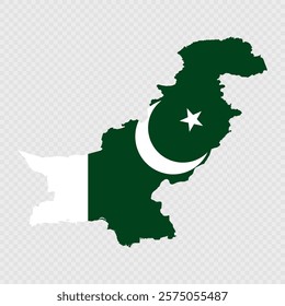 Pakistan map silhouette with flag.