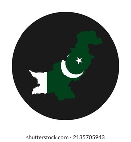 Pakistan map silhouette with flag on black background