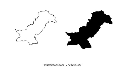 Ilustración vectorial de la silueta del mapa de Pakistán en color negro que muestra la forma del territorio nacional aislada sobre fondo blanco para el diseño político de la educación de la geografía y el uso infográfico