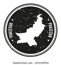 Pakistan Map Symbol. Round Design Stamp Travel and Business Vector.