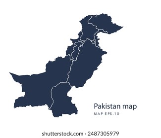 Pakistan map vector, Abstract design vector illustration Eps 10. Navy color.High Detailed on white background.