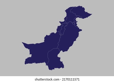 Pakistan map vector, blue color, Isolated on gray background