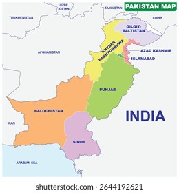 Pakistan map Vector illustration on white paper background