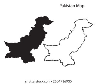 Pakistan map vector illustration, Pakistan map silhouette, Pakistan country Landscape, Black and white Pakistan map