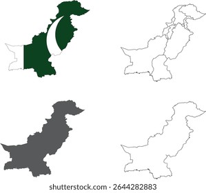 Pakistan Map Vector Set – Political, Outline, Flag and Solid Styles
