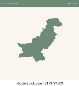 Ilustración de vectores de mapas planos y de color verde grisáceo con estilo de vectores de mapas de Pakistán - EPS10
