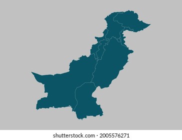 Pakistanische Karte, Vektorgrafik einzeln auf grauem Hintergrund