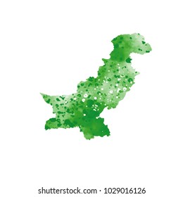 Pakistan map water colors Design of flag colors vector Illustration