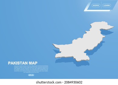 Pakistan Map - World map International vector template with isometric style including shadow, white color on blue background for design, website, infographic - Vector illustration eps 10