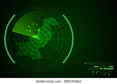 Pakistan Map - World Map International vector template with futuristic circle radar style HUD, GUI, UI interface isolated on dark green background - Vector illustration eps 10