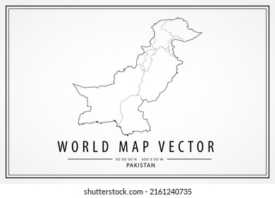 Mapa de Pakistán - Mapa mundial de la plantilla vectorial internacional con alto nivel de detalle de la línea negra delgada y esquema de dibujo gráfico estilo aislado en fondo blanco - Ilustraciones vectoriales 10