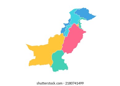 Pakistanische Karte - Weltkarte - Internationale Vektorvorlage mit hochdetaillierter Umrissfarbe in Blau, Grün, Rosa und Gelb einzeln auf weißem Hintergrund - Vektorgrafik eps10