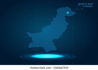 Pakistan Map - World Map International vector template with Hologram in perspective style and HUD, GUI, UI interface isolated on blue background for design - Vector illustration eps 10