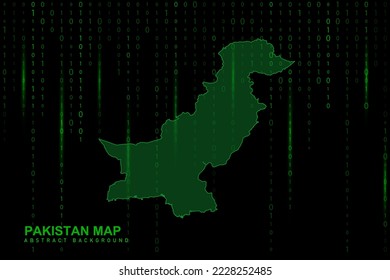 Pakistan Map - World Map International vector template with Matrix green binary computer code background including light for design, website, hacker concept - Vector illustration eps 10