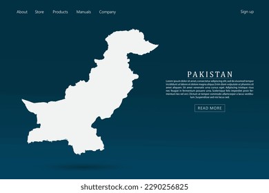 Pakistan Map - World map international vector template with 3d white color on dark blue and green gradient color background for website template design, infographic - Vector illustration eps 10
