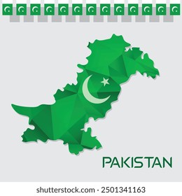 Pakistan Map - World Map International vector template, low polygon style with green color isolated on white background - Vector illustration