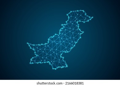 Pakistan Map - World Map mash line and point scales on blue technology background. Wire Frame 3D mesh polygonal network line, design sphere, dot and structure -  Vector illustration eps 10