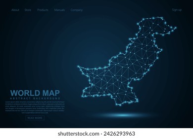 Pakistan Map - World Map mash line and point scales on blue technology background. Wire Frame 3D mesh polygonal network line, design sphere, dot and structure - Vector illustration eps 10