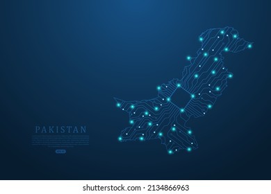 Pakistan Map - World map vector template with Abstract futuristic circuit board Illustration or High-tech technology mash line and point scales on dark background - Vector illustration ep 10