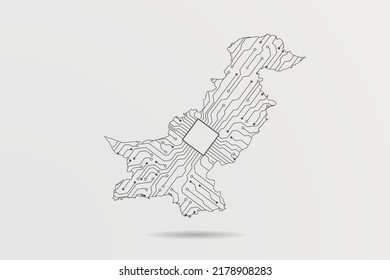 Pakistan Map - World map vector template with Abstract futuristic circuit board Illustration or High-tech technology mash line and point scales on white background - Vector illustration ep 10