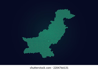 Pakistan Map - World map vector template with green dots, grid, grunge, halftone style isolated on dark background for education, infographic, design, website - Vector illustration eps 10