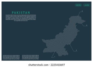 Pakistan Map - World map vector template with Grey dots, grid, grunge, halftone style isolated on green background for education, infographic, design, website, banner - Vector illustration eps 10