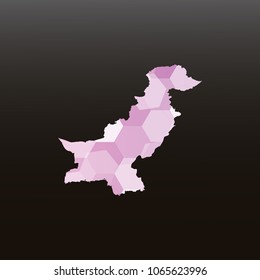 Pakistan map-Purple map made of hexagon on black and gray background, gradient color. Vector illustration eps 10.