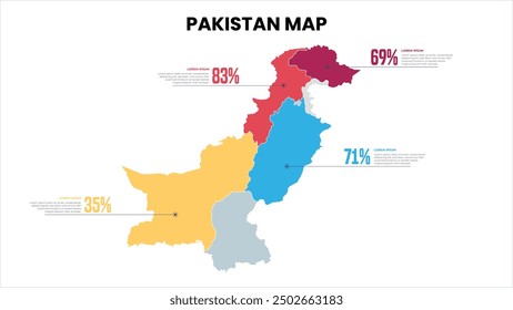 Pakistan Modern Map Percentage Infographic Template, Detailed infographic map of Pakistan