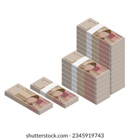 Pakistan money stacks banknotes. Paper money 5000 rupees note. Flat style.
