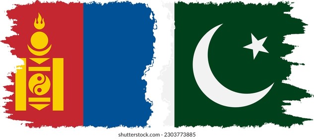 Pakistan and Mongolia grunge flags connection, vector