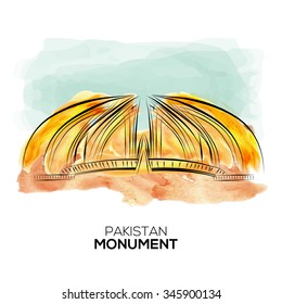 Pakistan Monument hand drawn watercolor sketch.vector illustration