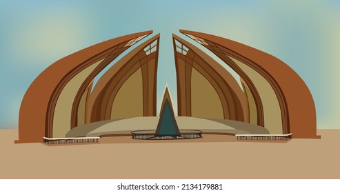 Pakistan Monument in Islamabad. historic sight showplace attraction vector illustration. vacation travel sightseeing Asia collection.