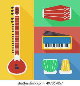 Pakistan musical instruments icons flat vector