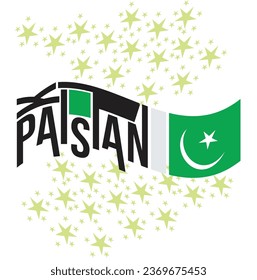 
Pakistan name with flag and star with beautiful pattens