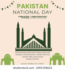 Pakistan national day 14 August background. Social Media banner template. Vector Illustration.
