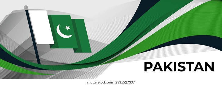 Pakistan national day banner, flag colors background and geometric abstract modern green white design. Pakistani flag independence day corporate business theme. Islamabad Vector Illustration.
