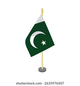 Pakistan national flag with pole standing on table