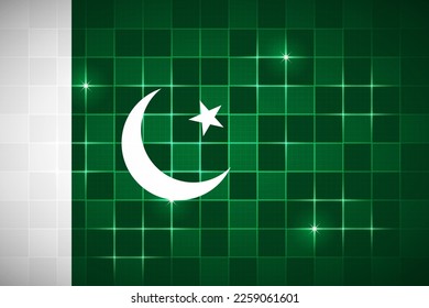Pakistan National Flag Rectangle 3:2 Official Ratio Chessboard Digital Neon Grid Square Brick Design Backdrop Background