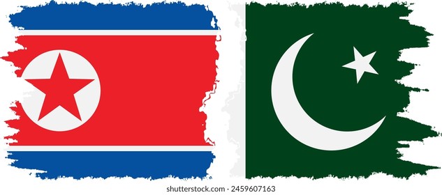 Pakistan and North Korea grunge flags connection, vector